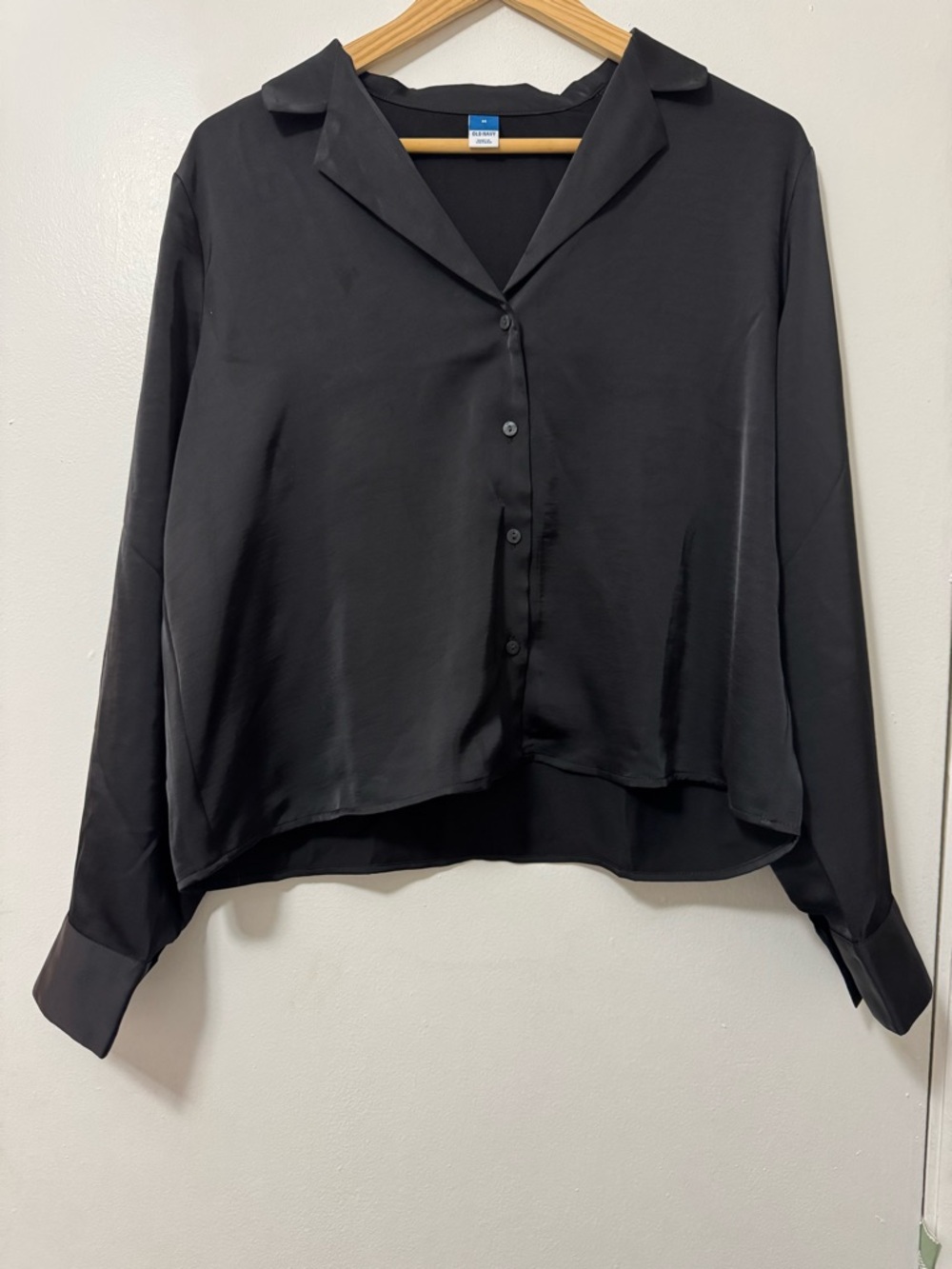 Old Navy Black Satin Button-Front Blouse